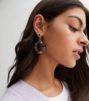 New Look Dark Purple Irregular Stone Drop Hoop Earrings